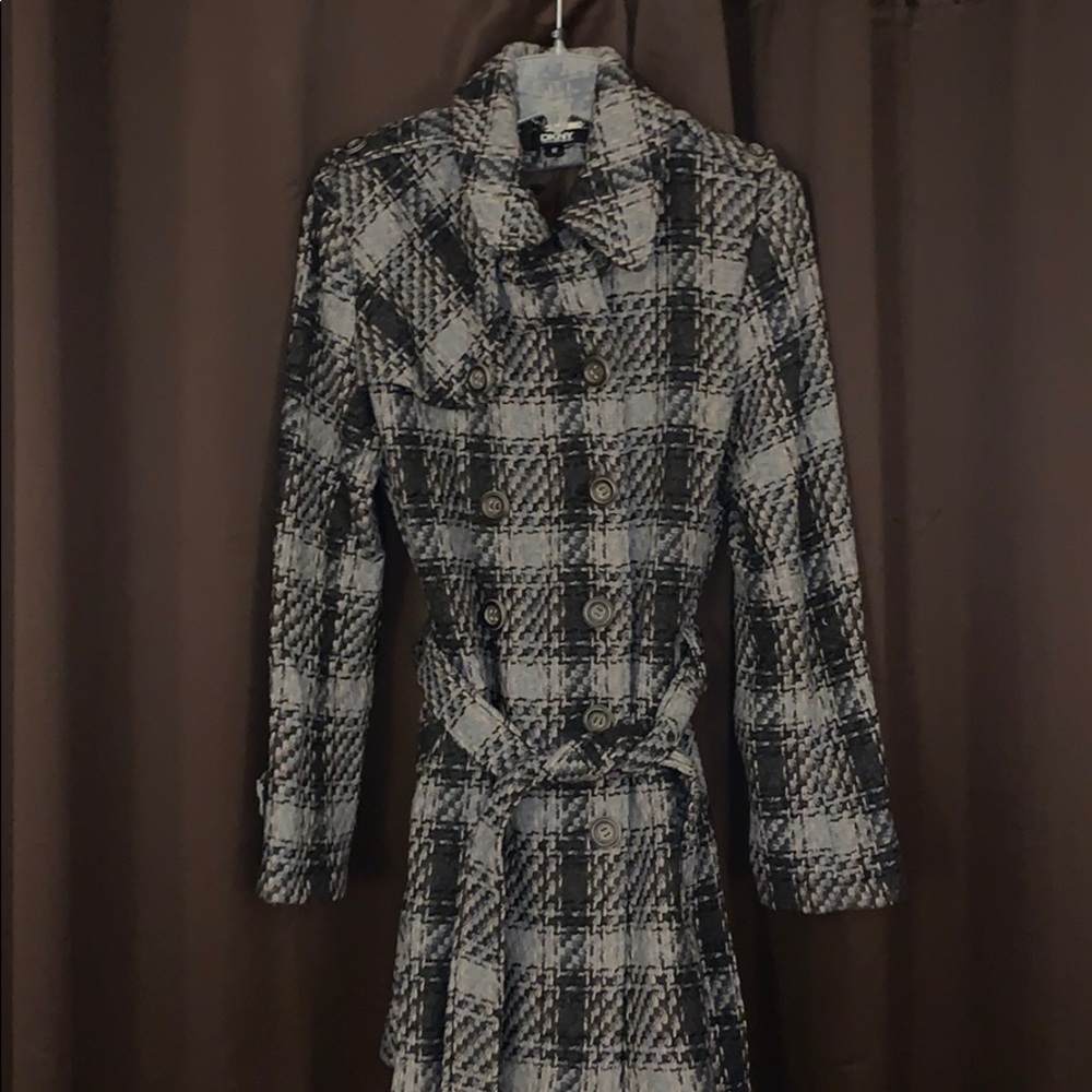 DKNY Plaid Wool Coat